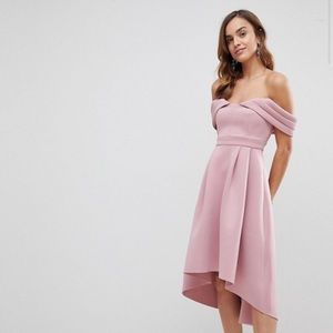 ASOS Bardot Cold Shoulder Dip Back Midi Prom Dress